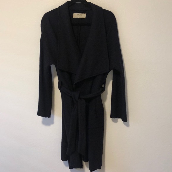 Zara Basic Navy Wrap Coat - Picture 2 of 5